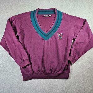 Levi's Dockers Sz M VTG 90's Retro V-neck‎ Collegiate Embroidered Patch Sweater